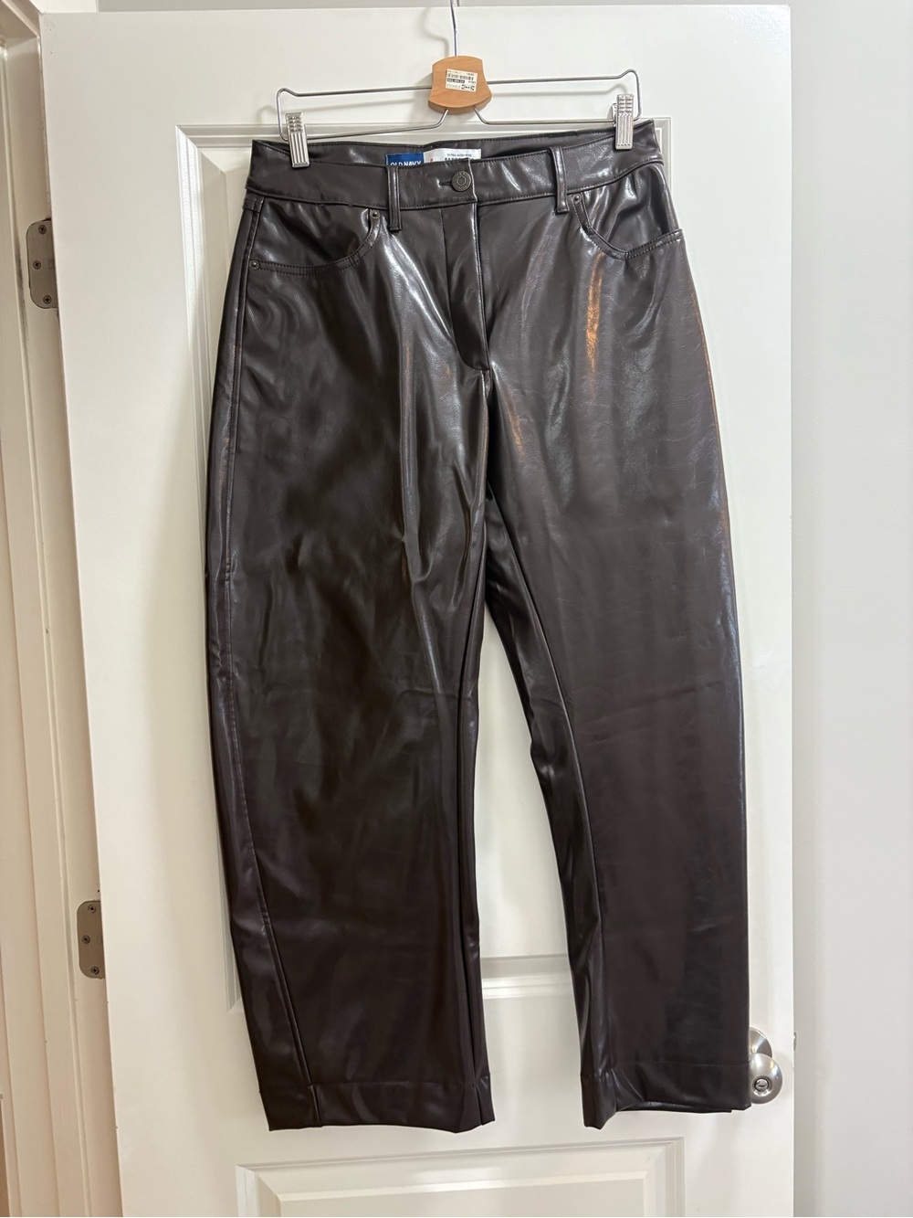 Old Navy Faux Leather Barrel Leg Pants in Dark Brown - Picture 7 of 7